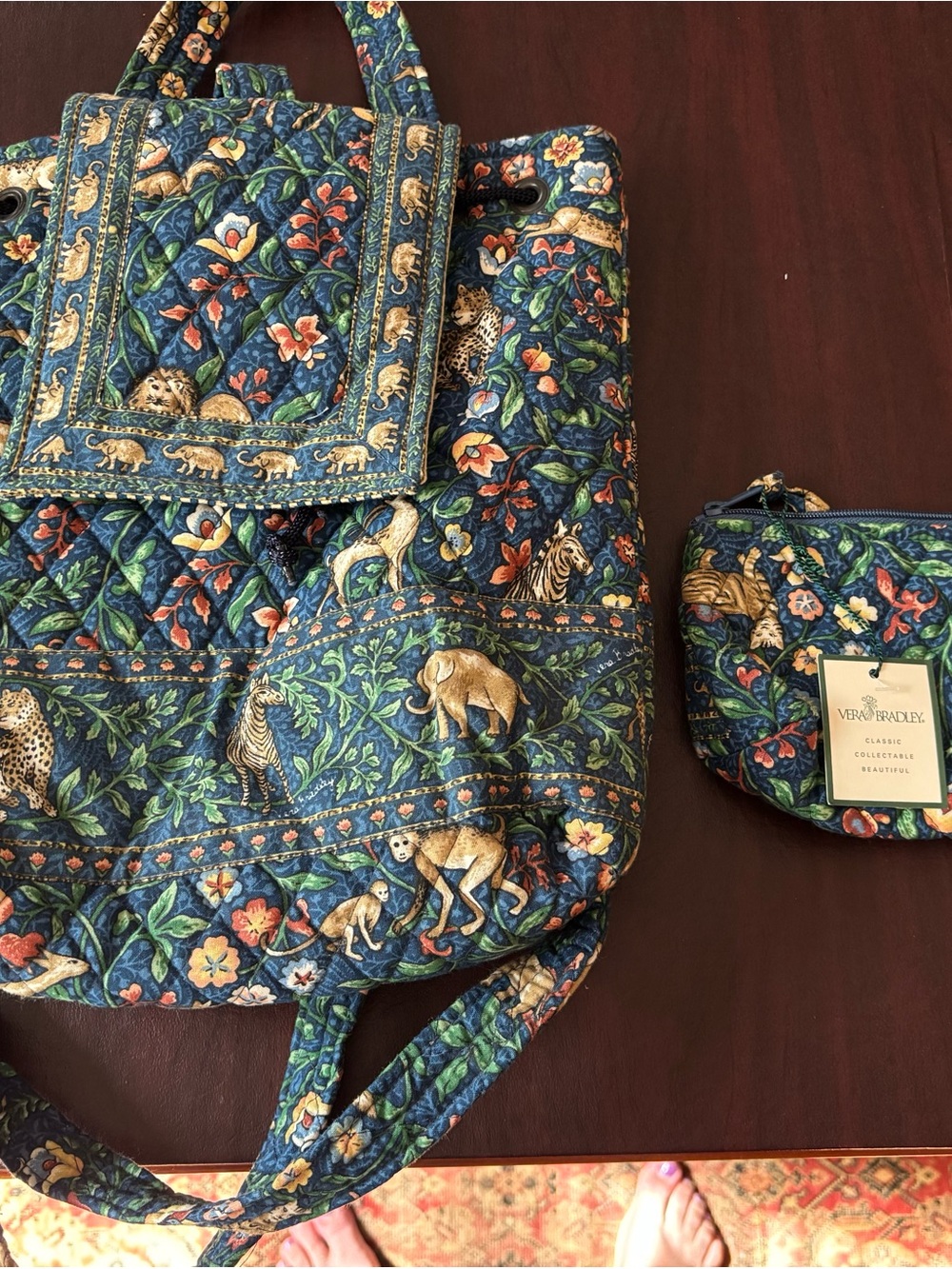 Vera Bradley Safari Floral Blue Backpack & Matching Card Case Set - Picture 4 of 12